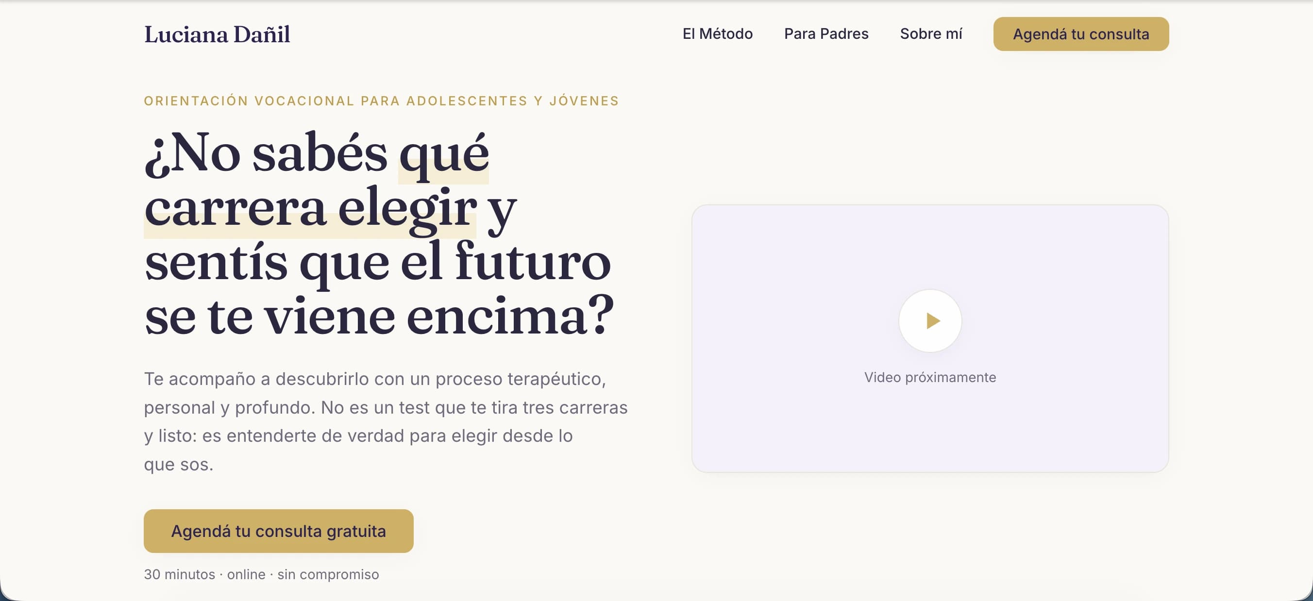 Diseño web para Luciana Dañil — PSICOLOGÍA · VOCACIONAL
